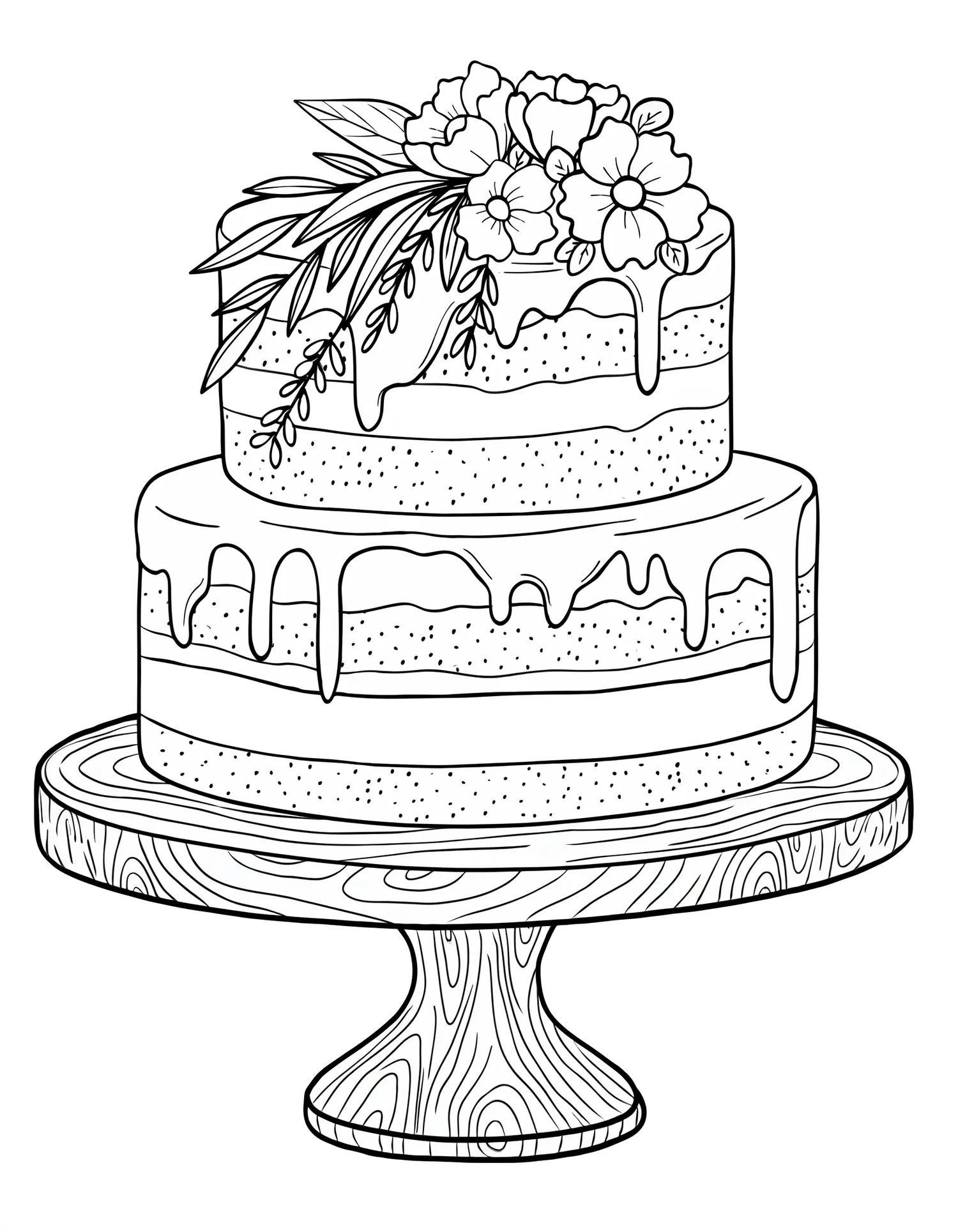 Gâteau Naked Cake Rustique, Coloriage pâtisserie à imprimer gratuitement